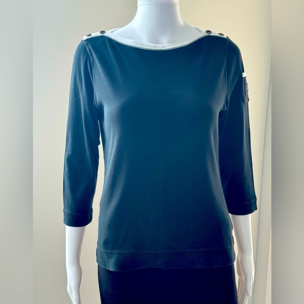 Lauren Ralph Lauren women's top size L. 3/4 sleeve. Black with white. Logo